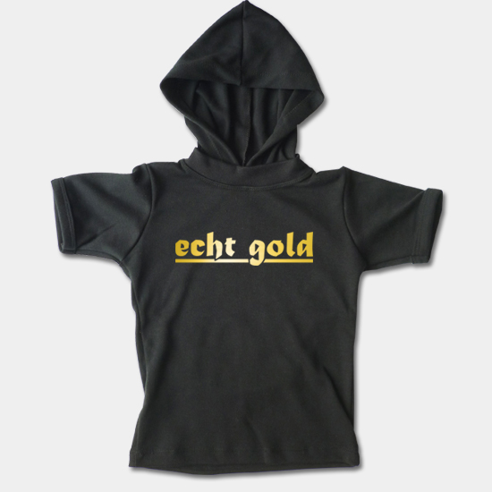 Dětské tričko s kapucí, krátký rukáv - Echt gold - zlatý potisk