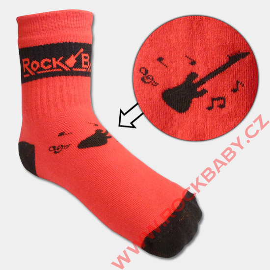 Detské ponožky - Gitara, noty, červené