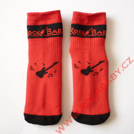 Detské ponožky - Gitara, noty, červené