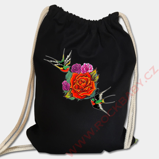 Batoh na záda - Vlaštovky a růže tattoo
